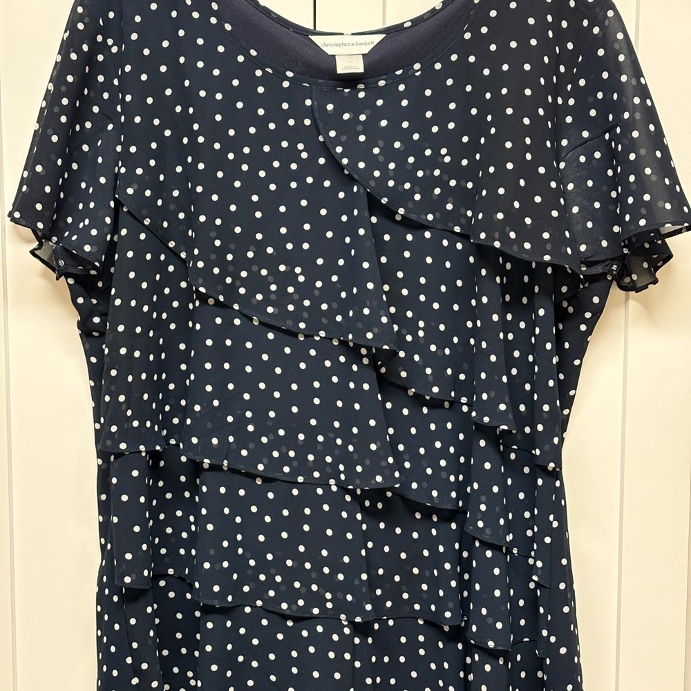 Navy Polka Dot Ruffle Top